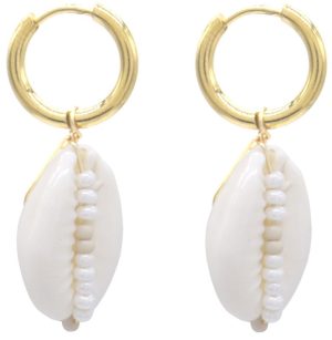 Steel Earrings Shell 3.5cm Beige