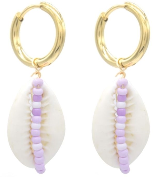 Steel Earrings Shell 3.5cm Purple
