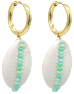 Steel Earrings Shell 3.5cm Green