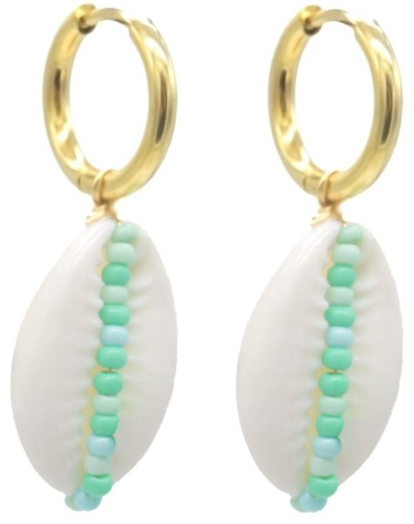 Steel Earrings Shell 3.5cm Green