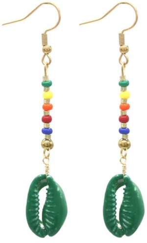 Steel Earrings Shell Green