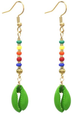 Steel Earrings Shell Green