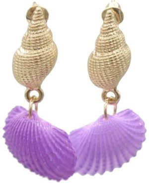 Earrings Shell 4cm Purple