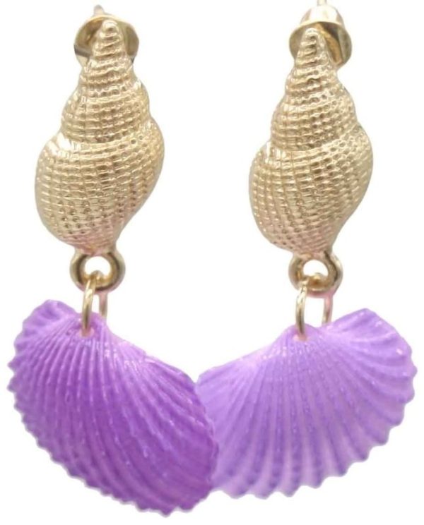 Earrings Shell 4cm Purple