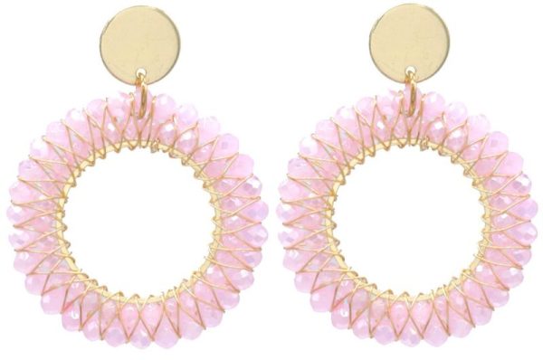Earrings Faceted Glass Beads 5x4cm Pink