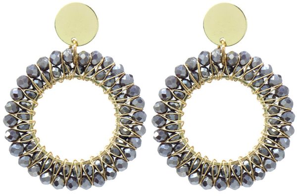 Earrings Faceted Glass Beads 5x4cm Grey