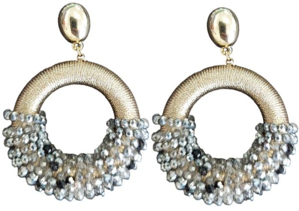 Crystal Beads Earrings 5x4 cm Grey