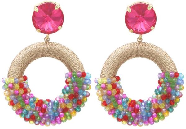 Earrings Faceted Glass Beads 5.5x4cm Multi
