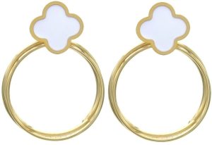 Steel Earrings Clover 4x3cm White