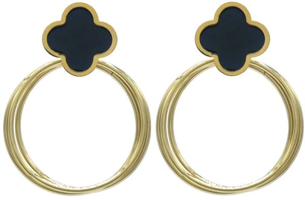 Steel Earrings Clover 4x3cm Black