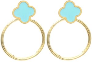 Steel Earrings Clover 4x3cm Blue