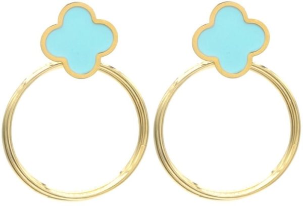 Steel Earrings Clover 4x3cm Blue