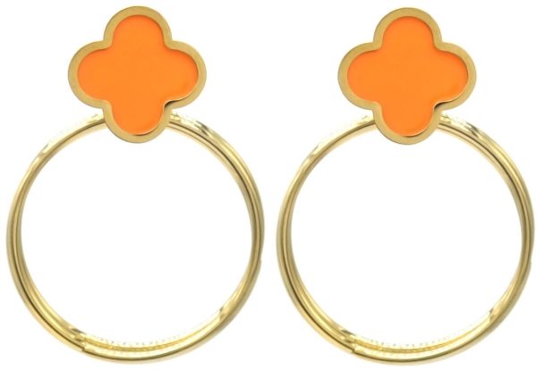 Steel Earrings Clover 4x3cm Orange