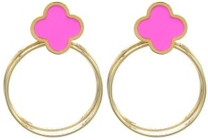 Steel Earrings Clover 4x3cm Pink