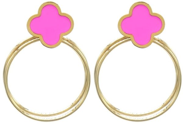 Steel Earrings Clover 4x3cm Pink