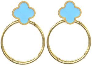 Steel Earrings Clover 4x3cm Blue