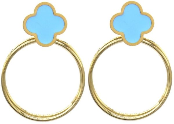 Steel Earrings Clover 4x3cm Blue