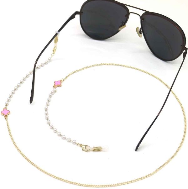 Sunglasses Chain Pearls Clover Pink
