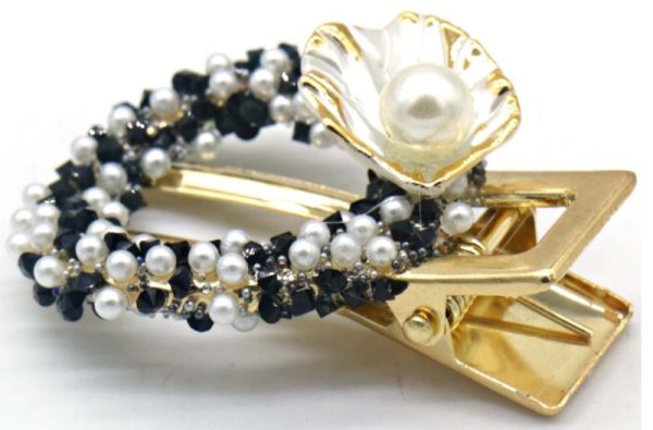 Hair Clip 5x4cm Pearls Black