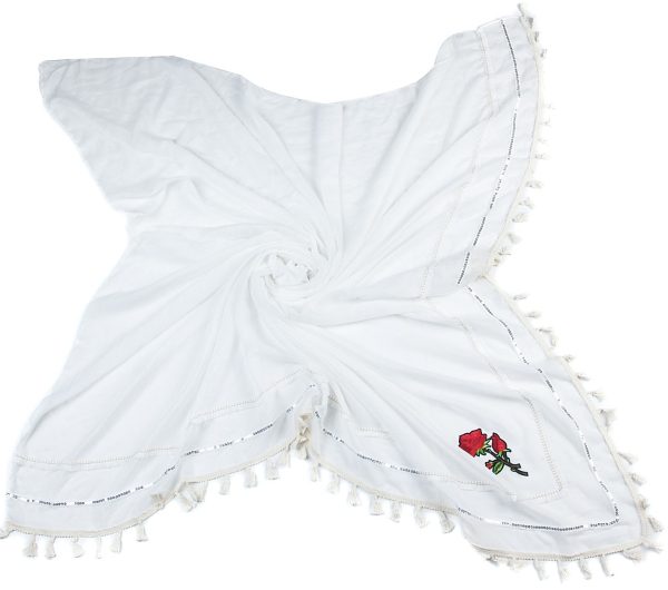 Scarf Tassels - Flower 134x134cm White