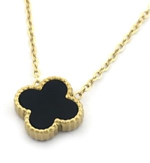 Steel Necklace Clover Black