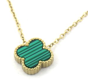 Steel Necklace Clover Green