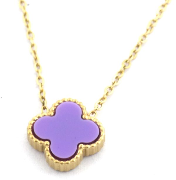 Steel Necklace Clover Purple