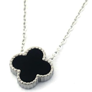 Steel Necklace Clover Black