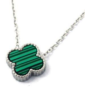 Steel Necklace Clover Green