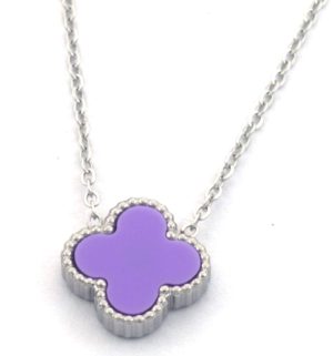 Steel Necklace Clover Purple