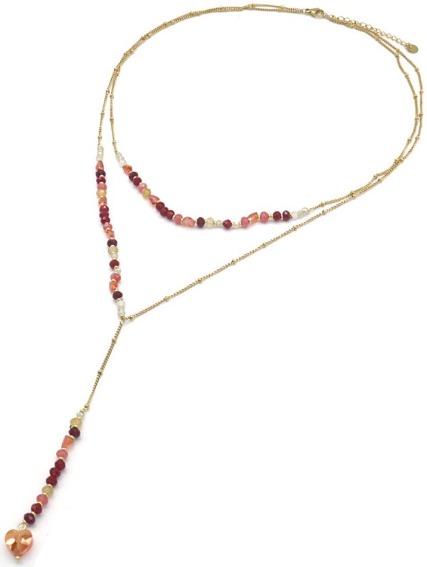 Steel Necklace Stones Red