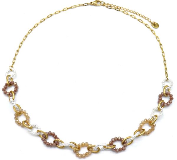 Steel Necklace Faceted Glass beads Brown