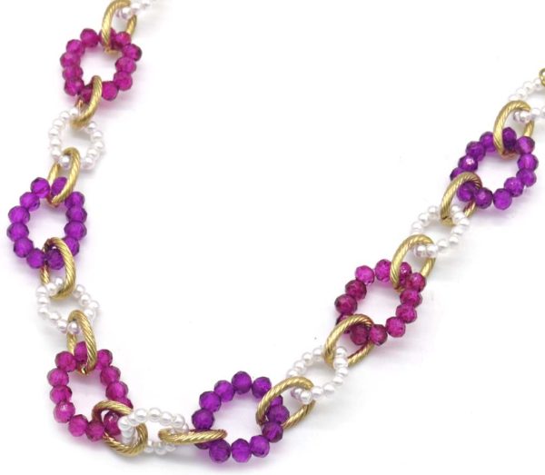 Steel Necklace Faceted Glass beads Purple