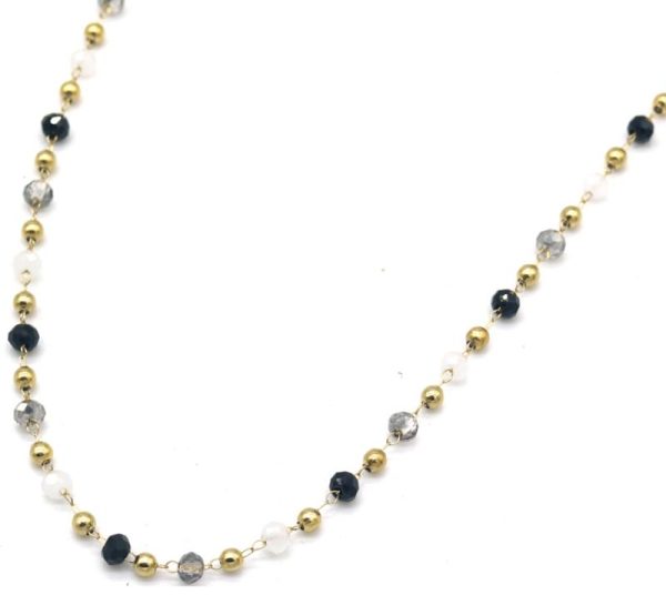 Steel Necklace Glass Beads - Black