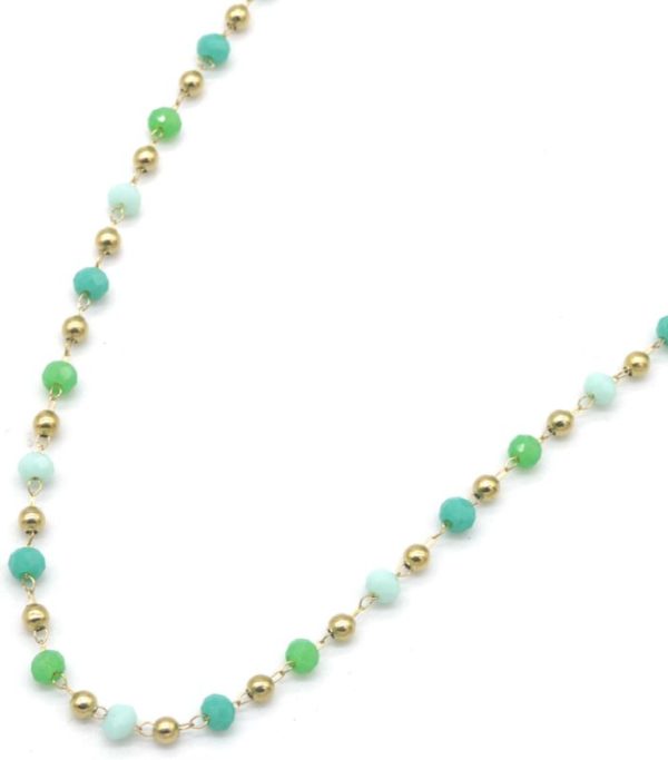 Steel Necklace Glass Beads - Green