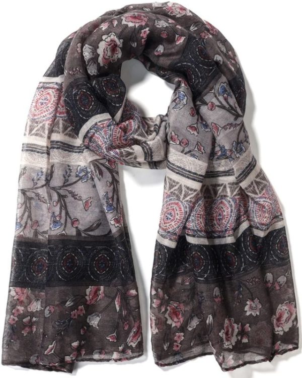Scarf Flowers 90x170cm Grey