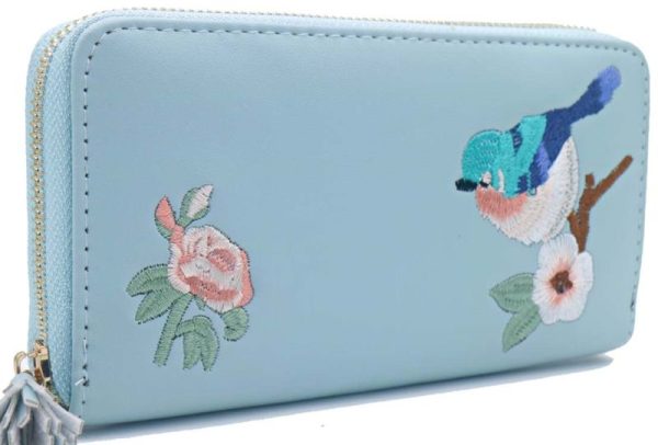 Embroidered Wallet 20x11x2.5cm Blue