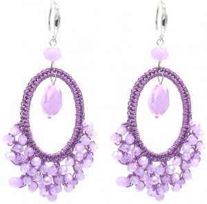 Earrings Faceted Glass 8.5x3cm Purple