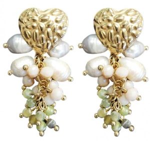 Steel Earrings Pearl 4.5cm Green-Be