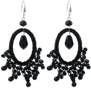 Earrings Faceted Glass 8.5x3cm Black