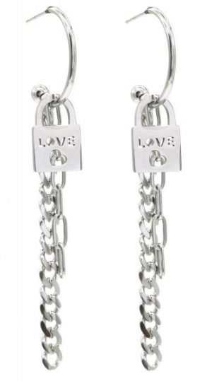Steel Earrings Love Lock 2x7cm