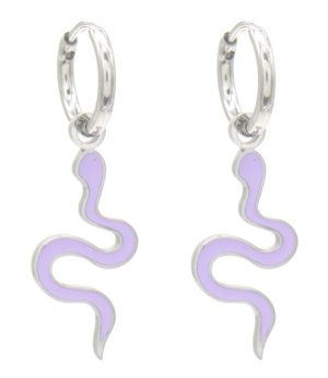 Steel Earrings Snake 1x3cm Lila-Silver