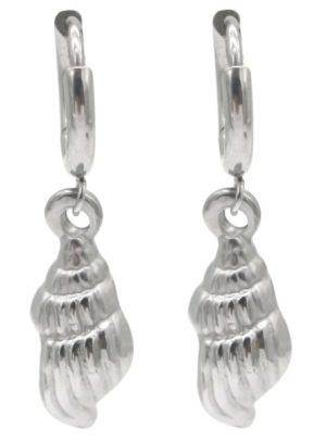 Steel Earrings Shell 1x2.5cm Silver