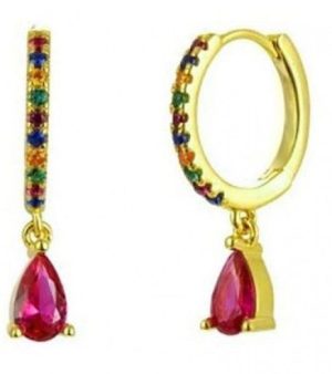 Copper Earrings with Rainbow CZ 2.3cm