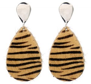 Earrings Animal Print 6.5x3cm Brown-Silver