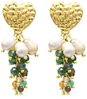 Steel Earrings Pearl 4.5cm Green